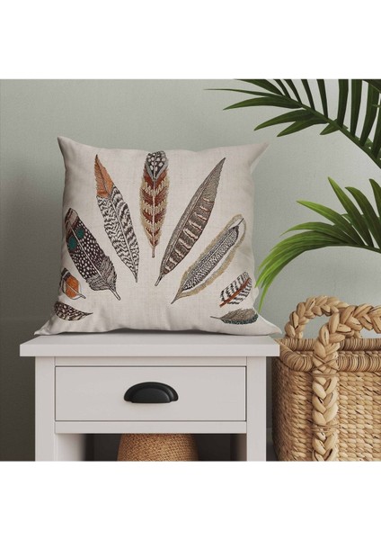 Kuş Tüy Tasarımlı Beyaz Dijital Baskı Kırlent Kılıfı modelleri