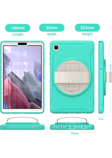 Seashell Digital Samsung Galaxy Tab A7 Lite 8.7 Inç T220 T225 T225N T225C 360° Standı Pc Tpu El Kayışı Cyan Tablet Kılıfı (Yurt Dışından)