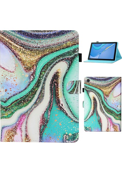 Samsung Galaxy Tab A9 Kart Tutucu Standı Mermer Tablet Kılıfı (Yurt Dışından)