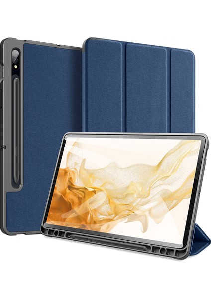 Samsung Galaxy Tab S7 tab S8 Pu Deri Üç Katlı Stand Otomatik Uyku uyandırma Tam Vücut Koruyucu Kalem Tutucu Flip Case Tablet Kılıfı (Yurt Dışından)
