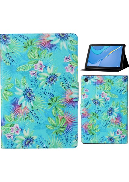 Samsung Galaxy Tab A9 Pu Deri Standı Çiçek Yaprak Tablet Kılıfı (Yurt Dışından)
