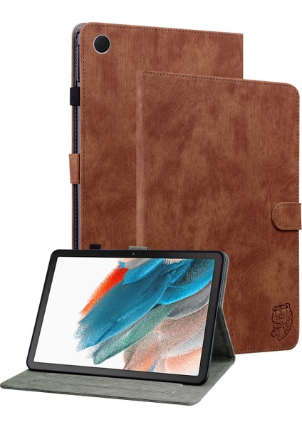 Samsung Galaxy Tab A9 Sevimli Kaplan Baskılı Pu Deri Kart Tutucu Standı Tablet Kılıfı (Yurt Dışından)
