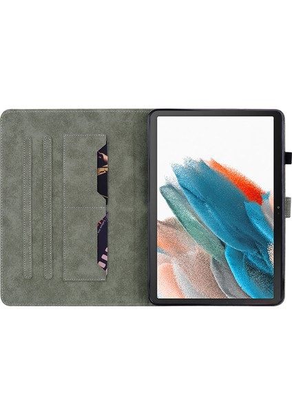 Samsung Galaxy Tab A9 Sevimli Kaplan Baskılı Pu Deri Kart Tutucu Standı Tablet Kılıfı (Yurt Dışından)