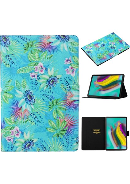 Desen Baskı Kartı Yuvaları Çevirme Deri Samsung Galaxy Tab S5E SM T720 T725 FLOWERS Tablet Kılıfı (Yurt Dışından)