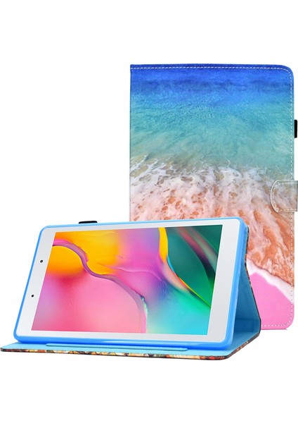 Samsung Galaxy Tab A 8.0 (2019) SM T290 (WI FI) SM T295 (Lte) Desen Baskı Dikiş Hattı Pu Deri Kart Yuvaları Çevirme Standı Tablet Kılıfı (Yurt Dışından)