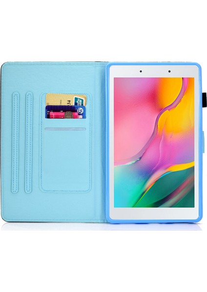 Samsung Galaxy Tab A 8.0 (2019) SM T290 (WI FI) SM T295 (Lte) Desen Baskı Dikiş Hattı Pu Deri Kart Yuvaları Çevirme Standı Tablet Kılıfı (Yurt Dışından)