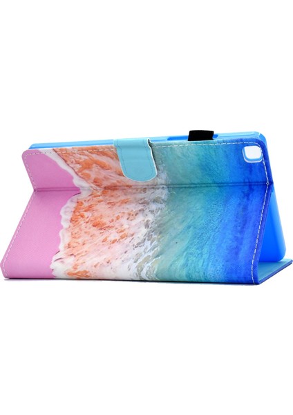 Samsung Galaxy Tab A 8.0 (2019) SM T290 (WI FI) SM T295 (Lte) Desen Baskı Dikiş Hattı Pu Deri Kart Yuvaları Çevirme Standı Tablet Kılıfı (Yurt Dışından)