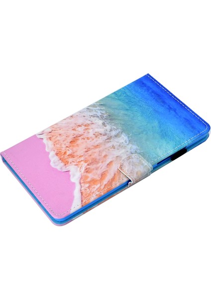 Samsung Galaxy Tab A 8.0 (2019) SM T290 (WI FI) SM T295 (Lte) Desen Baskı Dikiş Hattı Pu Deri Kart Yuvaları Çevirme Standı Tablet Kılıfı (Yurt Dışından)