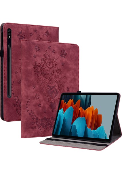Deri Samsung Galaxy Tab S7 s8 Kart Yuvaları Standı Baskılı Tablet Kılıfı (Yurt Dışından)
