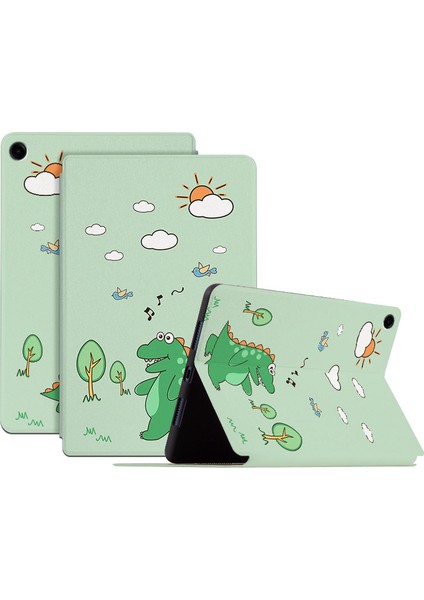 Samsung Galaxy Tab A9 Karikatür Desen Pu Deri Akıllı Yürüyen Dinozor Tablet Kılıfı (Yurt Dışından)