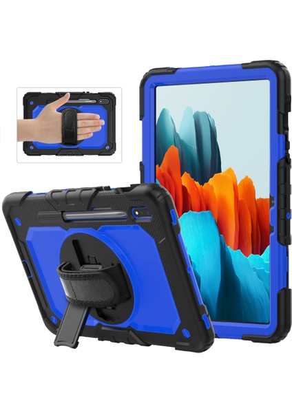 Seashell Digital Samsung Galaxy Tab S7 s8 (Dahili El Tutma Askısı) 360° Dönebilen Tekme Standı Pc Silikon Hibrit Iç Tablet Kılıfı (Yurt Dışından)