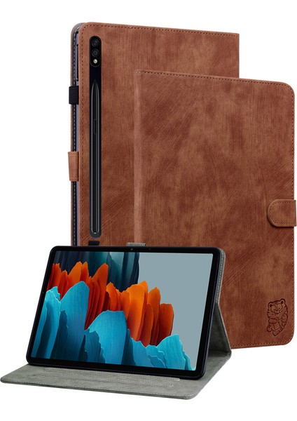 Samsung Galaxy Tab S9 s9 Fe Standı Folio Pu Deri Sevimli Kaplan Desenli Kart Tutucu Tablet Kılıfı (Yurt Dışından)