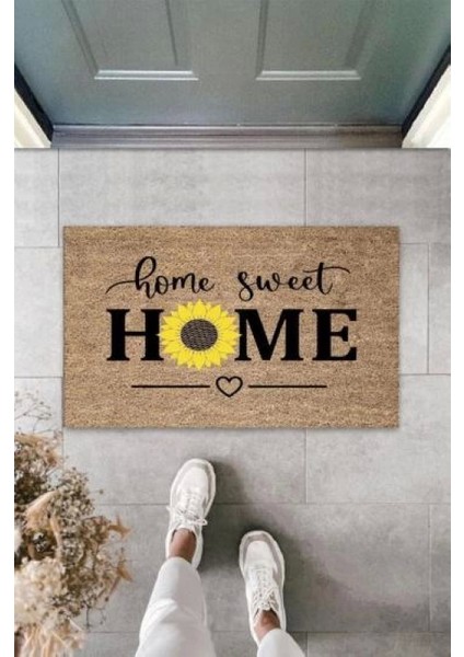 Kapı Önü Paspası Home Sweet Home Papatyalı Desen K 3342