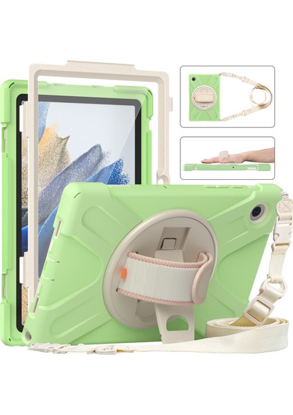 Samsung Galaxy Tab A8 10.5 (2021 2022) Standı Pc Silikon El Askısı Omuz Askılı Koruyucu Matcha Tablet Kılıfı (Yurt Dışından)