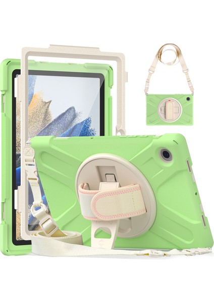 Samsung Galaxy Tab A8 10.5 (2021 2022) Standı Pc Silikon El Askısı Omuz Askılı Koruyucu Matcha Tablet Kılıfı (Yurt Dışından)