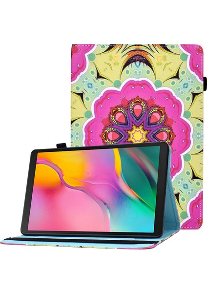 Samsung Galaxy Tab A 10.1 (2019) T510 T515 Desen Baskı Pu Deri Kart Yuvaları Elastik Bantlı Stand Çiçek Tablet Kılıfı (Yurt Dışından)