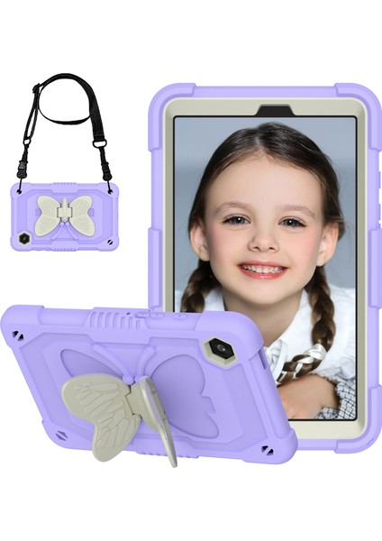 Samsung Galaxy Tab A9 Şekli Silikon Pc Omuz Askılı Koruyucu Bej Tablet Kılıfı (Yurt Dışından)