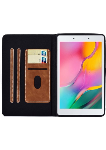 Samsung Galaxy Tab A 8.0 (2019) SM T290 (Wi Fi) Düşme Önleyici Sığır Derisi Dokulu Pu Deri Folyo Kart Tutuculu Standı Tablet Kılıfı (Yurt Dışından)