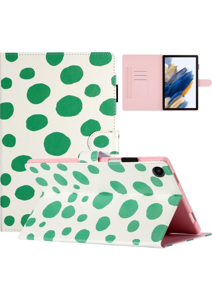 Samsung Galaxy Tab A8 10.5 (2021) X200 X205 Nokta Desenli Pu Deri Standlı Kart Tutucu Beyaz Noktalar Tablet Kılıfı (Yurt Dışından)