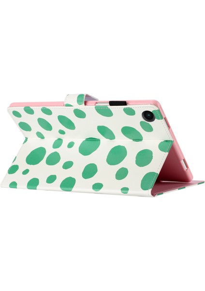 Samsung Galaxy Tab A8 10.5 (2021) X200 X205 Nokta Desenli Pu Deri Standlı Kart Tutucu Beyaz Noktalar Tablet Kılıfı (Yurt Dışından)