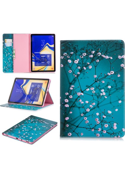 Samsung Galaxy Tab S4 10.5 Ağaç Çiçekli Desen Baskı Cüzdan Deri Tablet Kılıfı (Yurt Dışından)