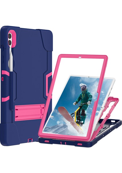 Seashell Digital Samsung Galaxy Tab S9 Kick Stand Çift Silikon Pc Lacivert Tablet Kılıfı (Yurt Dışından)