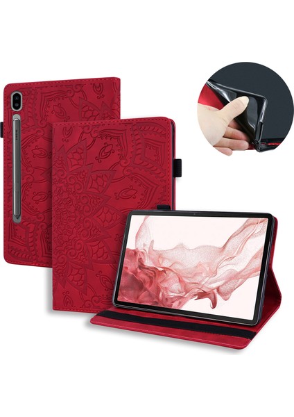 Samsung Galaxy Tab S9 Fe Kart Yuvaları Deri Çiçek Desenli Tablet Kılıfı (Yurt Dışından)