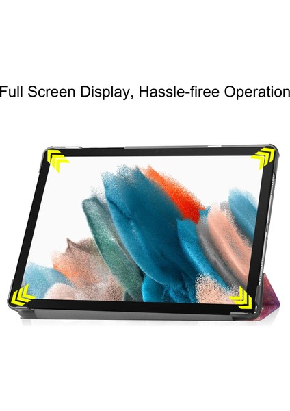 Samsung Galaxy Tab A9 Üç Katlı Standı Deri Desen Baskı Galaxy Tablet Kılıfı (Yurt Dışından)