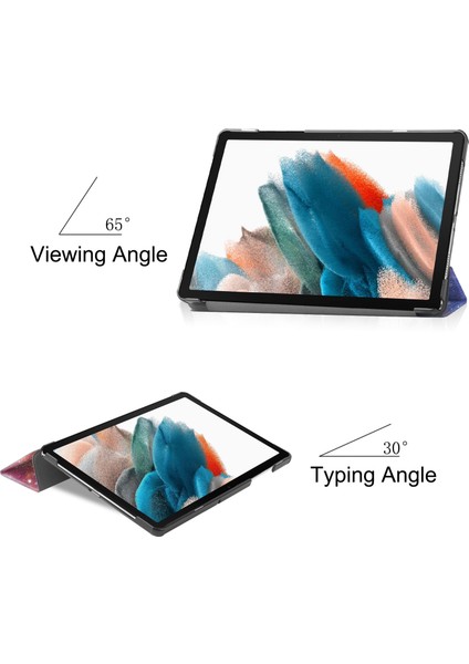 Samsung Galaxy Tab A9 Üç Katlı Standı Deri Desen Baskı Galaxy Tablet Kılıfı (Yurt Dışından)