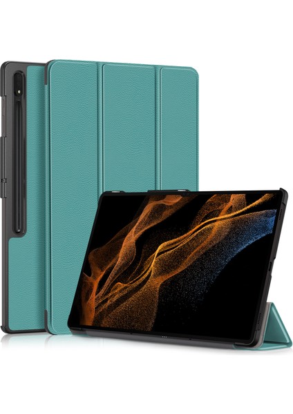 Deri Samsung Galaxy Tab S9 Ultra SM X910 X916B SM X918U Üç Katlı Stand Tablet Kılıfı (Yurt Dışından)