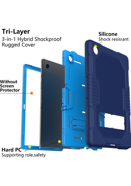 Samsung Galaxy Tab A8 10.5 (2021 2022) Kontrast Pc Silikon Kick Stand Koruyucu Lacivert Tablet Kılıfı (Yurt Dışından)