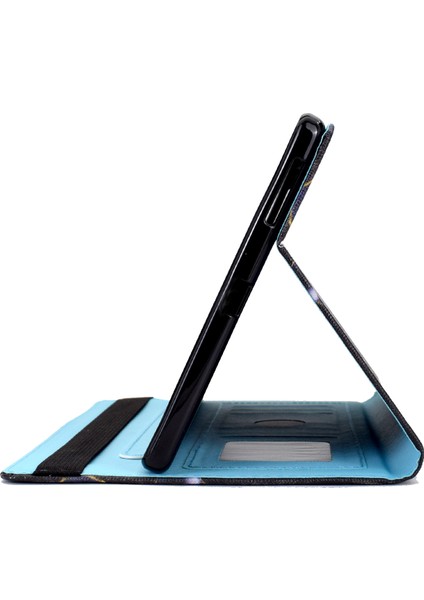 Samsung Galaxy Tab A9 Pu Deri Standı Elastik Bant Desen Baskı Dalgalı Desen Tablet Kılıfı (Yurt Dışından)