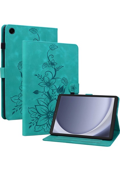 Samsung Galaxy Tab A9 Koruyucu Zambak Çiçeği Baskı Pu Deri Kart Yuvaları Tablet Kılıfı (Yurt Dışından)