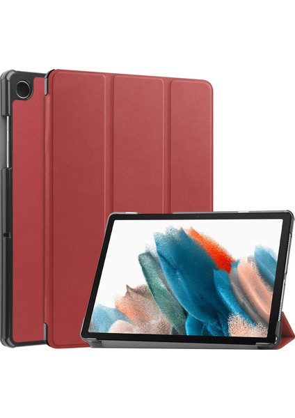 Seashell Digital Samsung Galaxy Tab A9 Üç Katlı Stand Pu Deri Tam Koruma Şarap Tablet Kılıfı (Yurt Dışından)