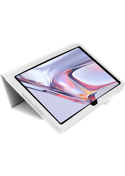Samsung Galaxy Tab A7 10.4 (2022 2020) Stand Telefon Litchi Dokulu Deri Beyaz Tablet Kılıfı (Yurt Dışından)