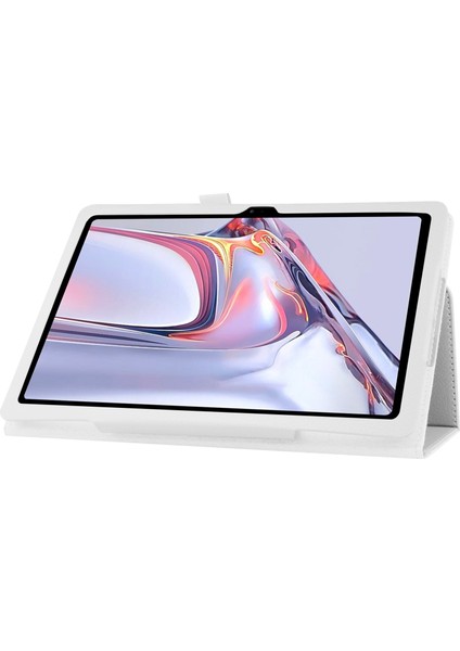 Samsung Galaxy Tab A7 10.4 (2022 2020) Stand Telefon Litchi Dokulu Deri Beyaz Tablet Kılıfı (Yurt Dışından)