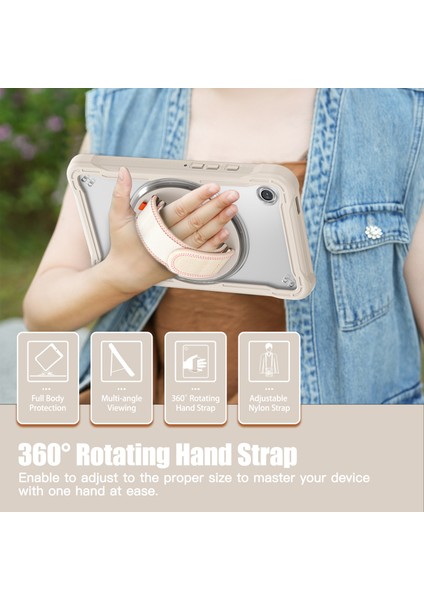 Samsung Galaxy Tab A9 360 Derece Standı El Kayışı Haki Tablet Kılıfı (Yurt Dışından)