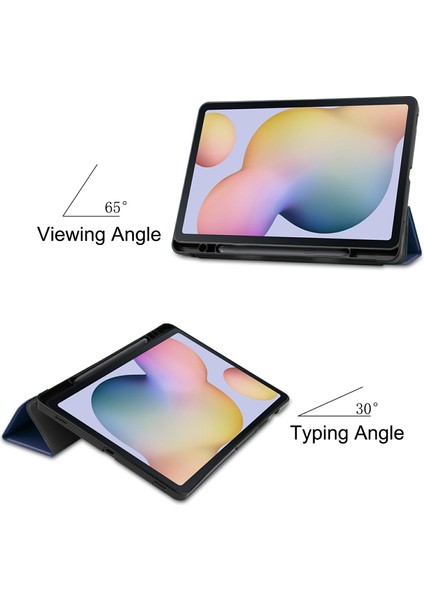 Sabit Üç Katlı Stand Deri Standı Samsung Galaxy Tab S7 T870 S8 Kalem Yuvası Tablet Kılıfı (Yurt Dışından)