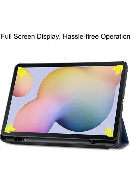 Sabit Üç Katlı Stand Deri Standı Samsung Galaxy Tab S7 T870 S8 Kalem Yuvası Tablet Kılıfı (Yurt Dışından)