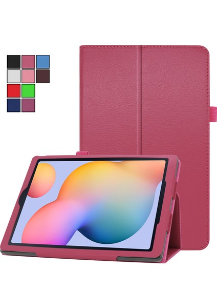 Litchi Doku Deri Samsung Galaxy Tab S6 Lite (2020 2022 2024) İnce Katlanır Stand Koruyucu Tablet Kılıfı (Yurt Dışından)