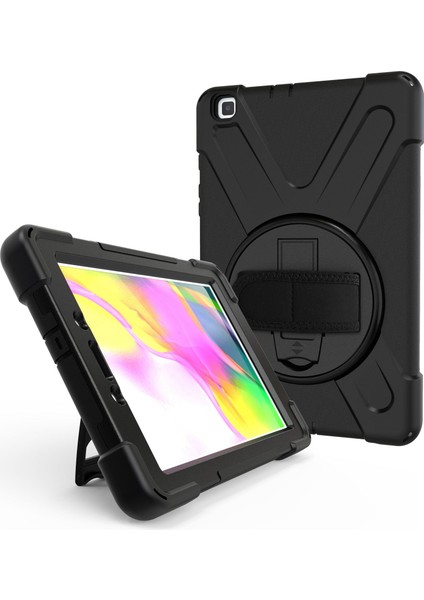 Samsung Galaxy Tab A 8.0 (2019) X Shape Pc Tpu Hibrit El Askılı 360 Derece Döner Destek Standı SM T290 SM T295 SIYAH Tablet Kılıfı (Yurt Dışından)