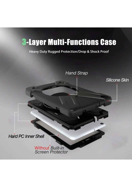 Samsung Galaxy Tab A 8.0 (2019) X Shape Pc Tpu Hibrit El Askılı 360 Derece Döner Destek Standı SM T290 SM T295 SIYAH Tablet Kılıfı (Yurt Dışından) modelleri