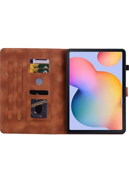 Samsung Galaxy Tab S6 Lite (2020 2022 2024) Zambak Çiçeği Künye Kart Tutucu Deri Tablet Kılıfı (Yurt Dışından)