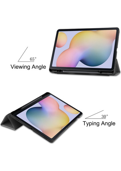 Sabit Üç Katlı Stand Deri Standı Samsung Galaxy Tab S7 T870 S8 Kalem Yuvası Tablet Kılıfı (Yurt Dışından)