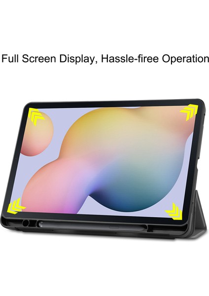 Sabit Üç Katlı Stand Deri Standı Samsung Galaxy Tab S7 T870 S8 Kalem Yuvası Tablet Kılıfı (Yurt Dışından)