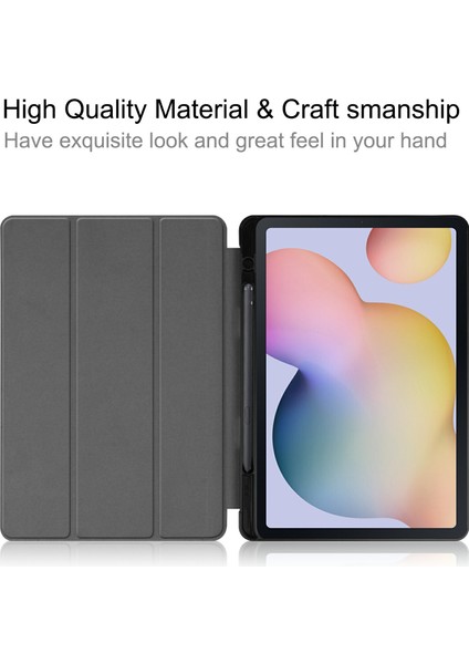 Sabit Üç Katlı Stand Deri Standı Samsung Galaxy Tab S7 T870 S8 Kalem Yuvası Tablet Kılıfı (Yurt Dışından)