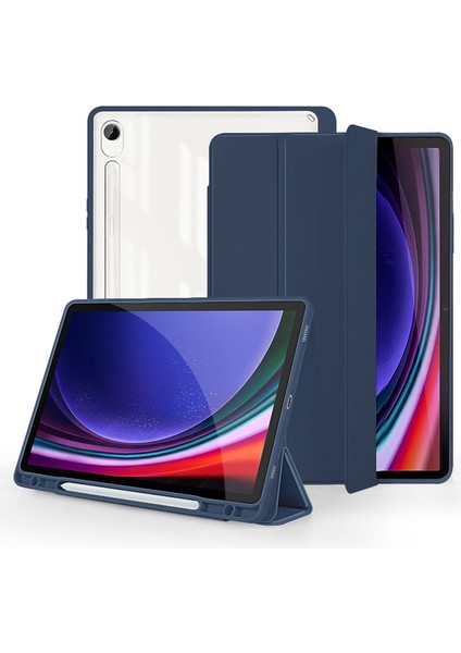 Samsung Galaxy Tab S9 Koruyucu Üç Katlı Stand Pc Tpu Pu Şeffaf Arka Tablet Kılıfı (Yurt Dışından)