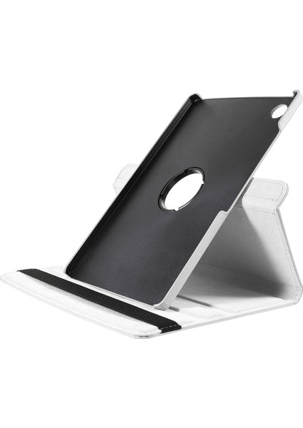 Samsung Galaxy Tab A9 Döner Standlı Deri Beyaz Tablet Kılıfı (Yurt Dışından)