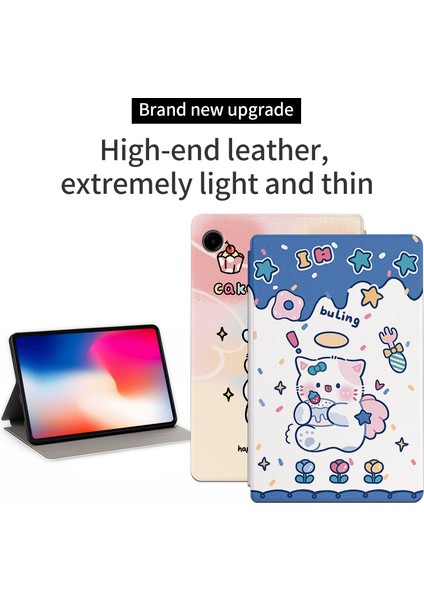 Samsung Galaxy Tab A9 Akıllı Pu Deri Karikatür Desen Standı Yüzme Kitty Tablet Kılıfı (Yurt Dışından)