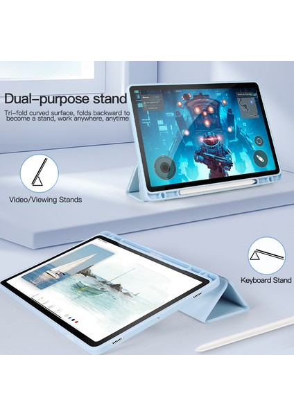 Samsung Galaxy Tab S9 Koruyucu Üç Katlı Stand Pc Tpu Pu Şeffaf Arka Tablet Kılıfı (Yurt Dışından)
